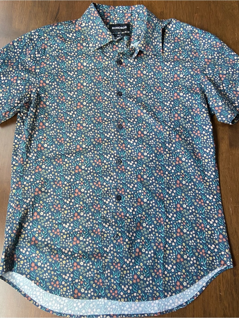 Bonobos Riviera Short Sleeve Button Shirt Mens Medium Slim Fit Blue Floral - Picture 3 of 9